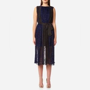 Foxiedox Anthropologie Midi Navy Blue  Lace& Pleated
Dress Medium